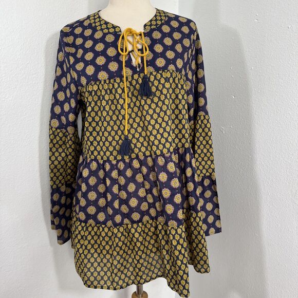 EarthBound Blouse Womens S‎ Floral Ruffle Rael Tiered Peasant Boho - Picture 1 of 10